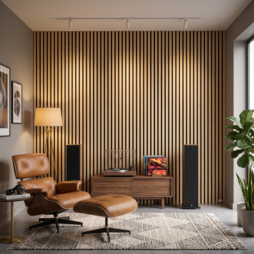 Akusztikus falpanel nappali falán, lemezes kialakítás - Homelux, 260060-Bamboo