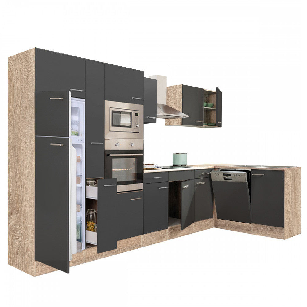 Konyhabútor, 370 cm széles sarok kivitel felülfagyasztós hűtővel - Homelux, LS370STAN Hlavný obrázok