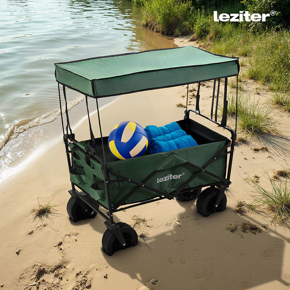 Kerti szállítókocsi árnyékoló tetővel és strandfelszereléssel a parton - Homelux, LSZKT055-GREEN Sekundárny obrázok