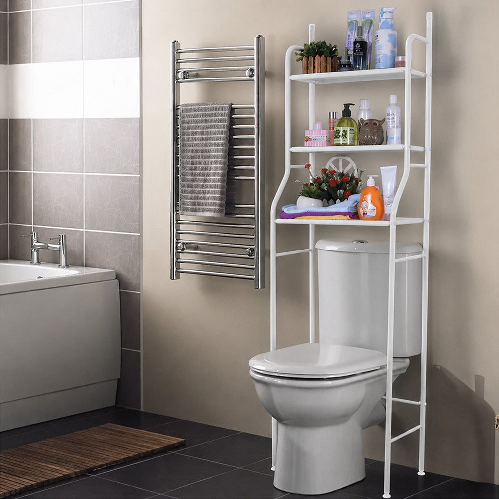 Kúpeľňová polica nad WC, viacúrovňová, biela Sekundárny obrázok