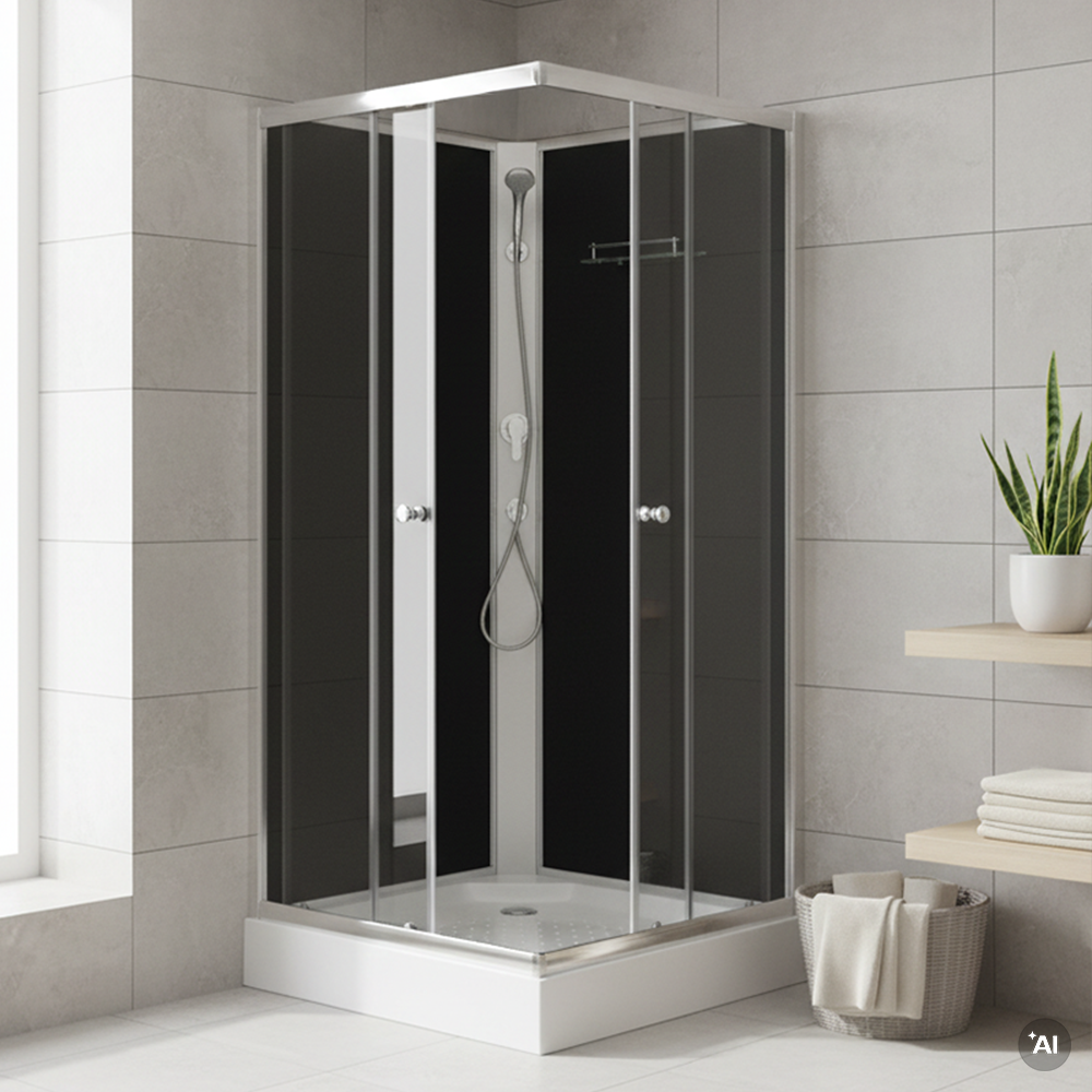 Polo Black II 80x80 cm szögletes fekete hátfalas zuhanykabin   zuhanytálcával Másodlagos kép