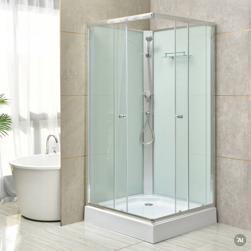 Polo White II 90x90 cm štvorcový sprchový kút s bielym zadným panelom a sprchovou vaničkou Sekundárny obrázok